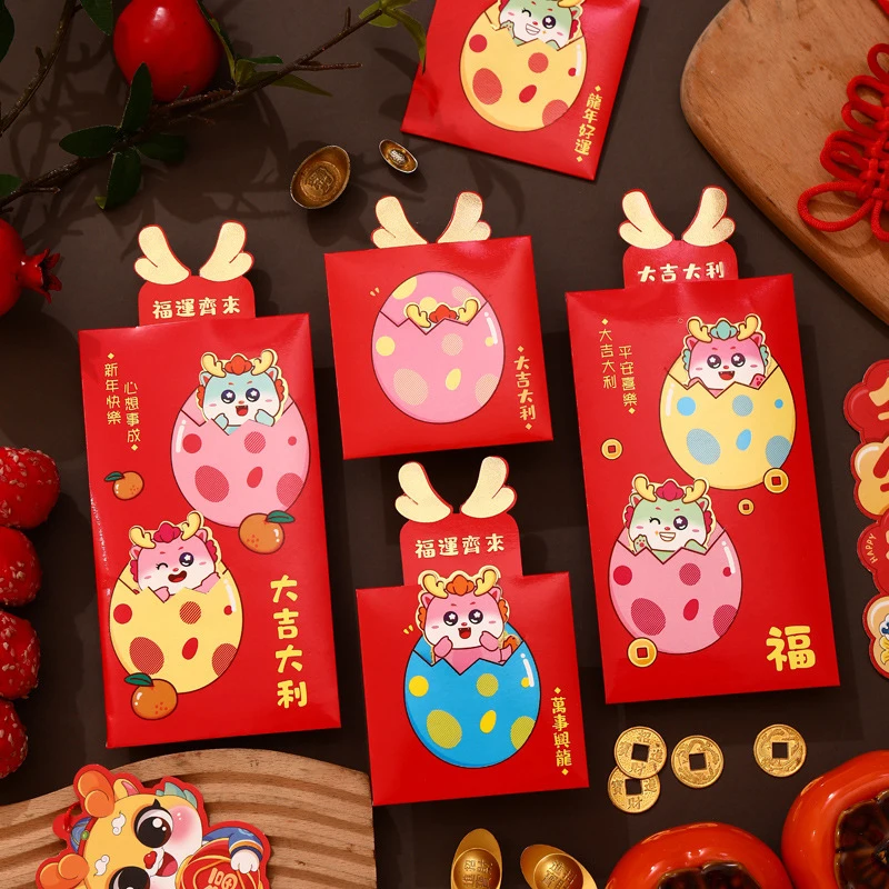 Lucky Money Pocket Cartoon Red Bag Dinosaur Egg Red Bag Texture Printing Spring Festival Accessory busta rossa Lucky Money Bag