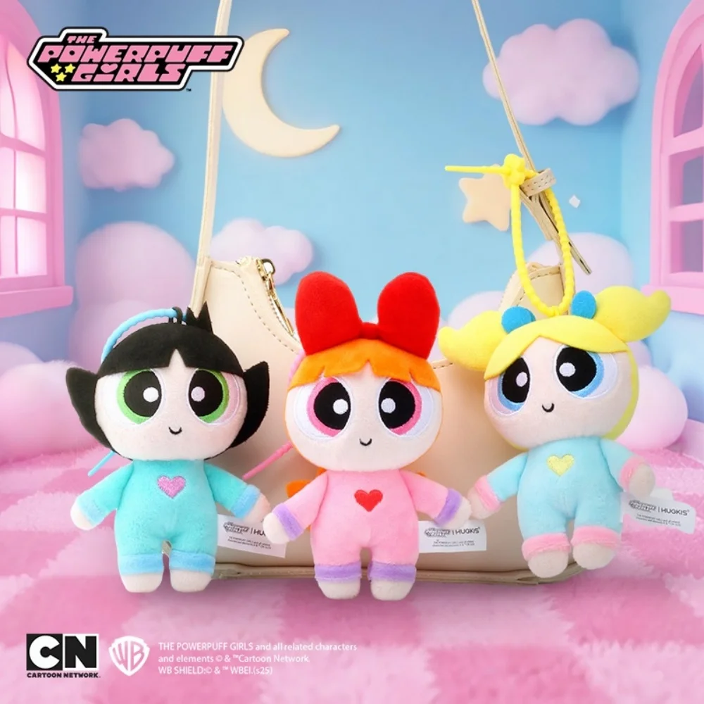 Genuine 12cm Anime PowerPuff Girls Plush Doll Toy Keychain Ornament Buttercup Bubbles Blossom Bag Hanging Decoration Girls Gifts