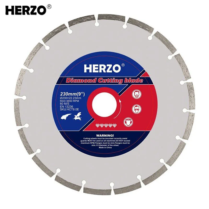 HERZO 230mm Diamond Cutting Saw Blade Cold Press Segment Cutting Wood and Stone