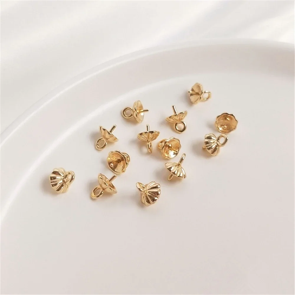 14K gold color 18K half hole pearl pendant bead holder bead cap flower holder DIY first jewelry accessories materials