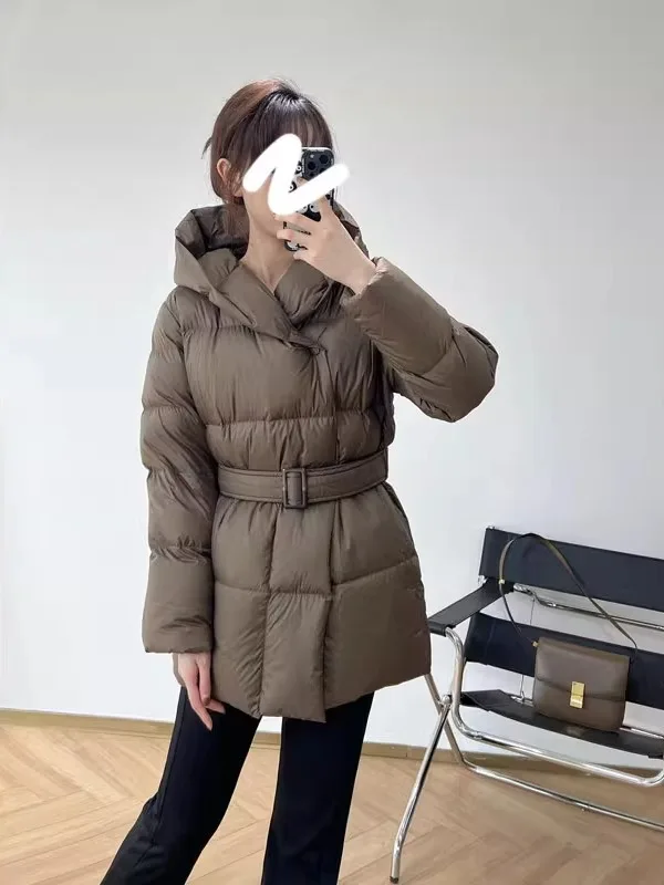 

Korean Style Thickened Winter Cotton Jacket Women's Loose Fit Warm Slimming Mocha Brown Coat Mid-Length Zipper Closure