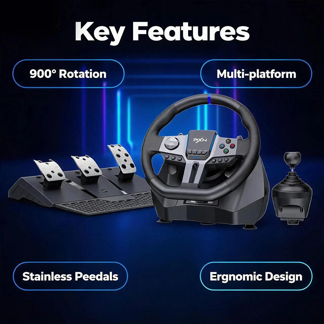 PXN V9 Gen2 Racing Steering Driving Wheel 270°/ 900° Vibration Gaming Steering Wheel for PS4,PC,PS3,Xbox Series X|S, Xbox One