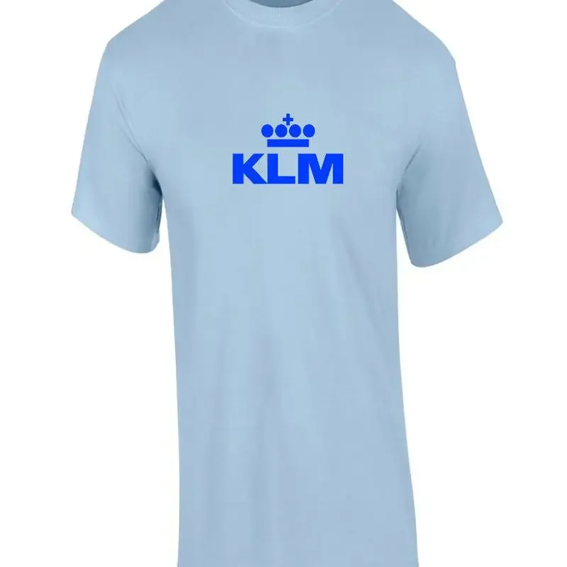 KLM Blue Retro Logo T Shirt Dutch Airline Aviation Geek Sky Cotton