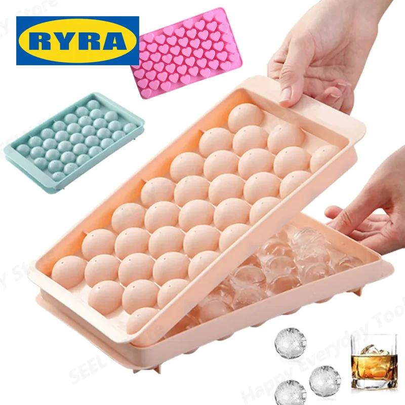 3D Round Ice Cube Tray With Lid Plastic Diamond Style Ice Mold Refrigerator Spherical DIY Moulds Ice Ball Maker Kitchen Tools