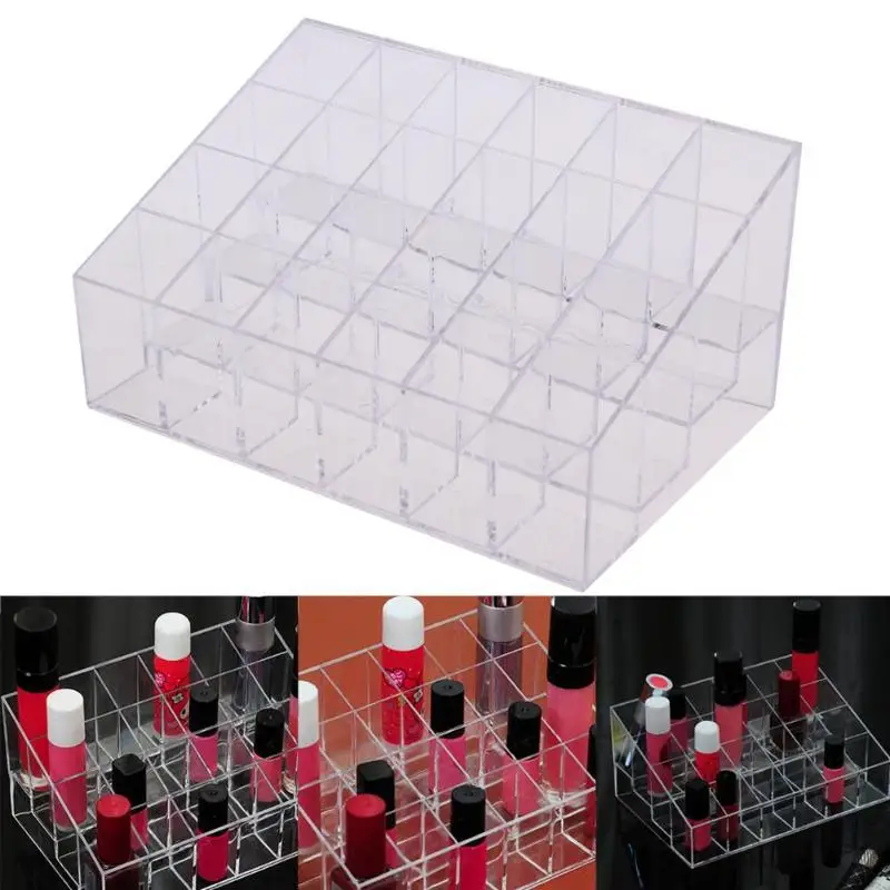 24 Grids Lipstick Holder Display Rack Case Cosmetic Nail Polish Make Up Organiser Box Large Size Acrylic Makeup Organizer