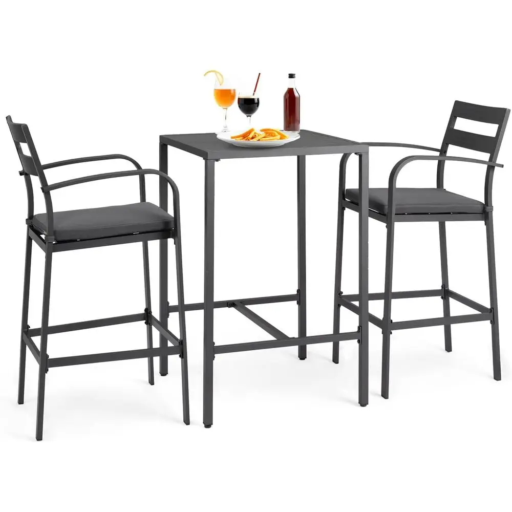

Gray Outdoor Bar Set: 3pc Counter Height Table & Chairs with Cushions for Patio, Backyard, Poolside, Garden, Bistro, Indoor/Outd