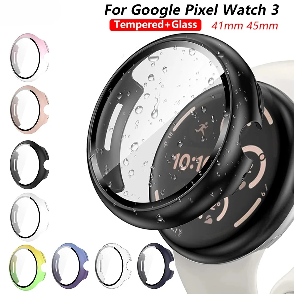 Verre trempé + boîtier pour Google Pixel Watch 3 41mm 45mm, housse de protection d'écran pare-chocs tout autour pour PC dur pour Google Pixel Watch 2