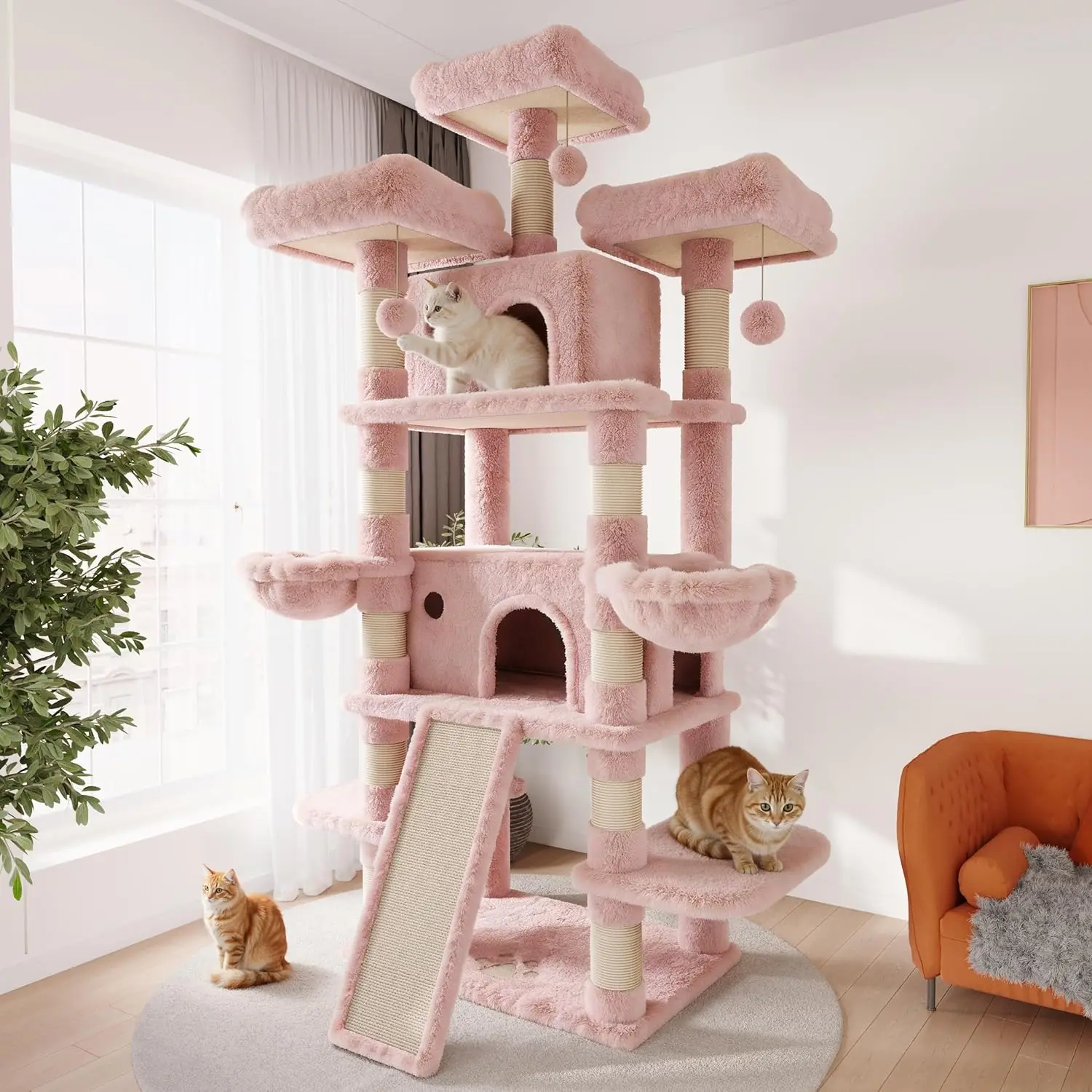 

Extra Large Cat Tree Tower Condo Sisal Scratching Posts Perches Hammock Indoor Adult Cats Heavy Duty Pink Customized