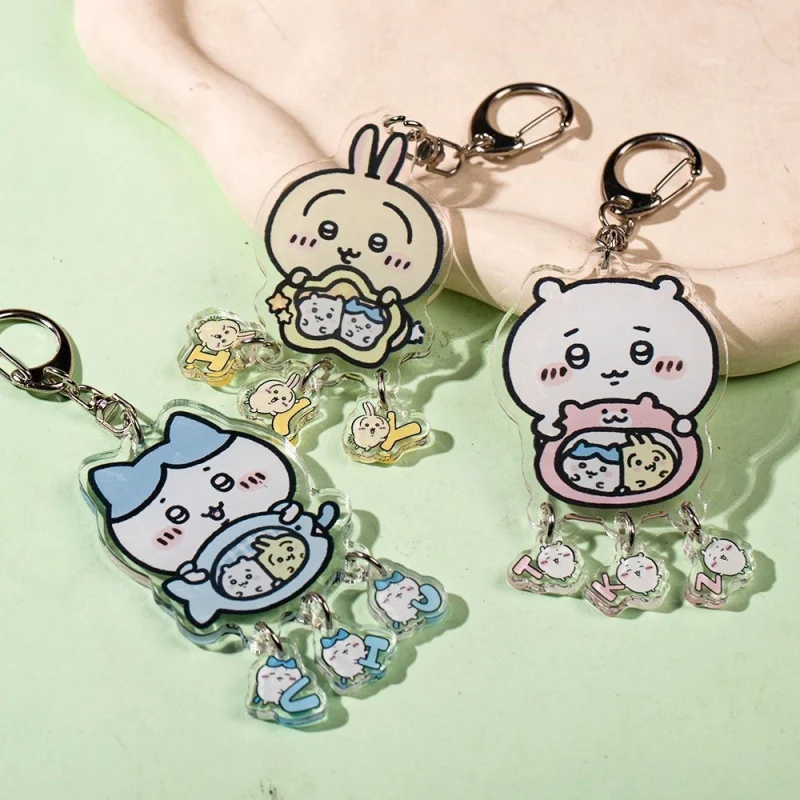 Chiikawa Acrylic Keychain Cute Anime Usagi Hachiware Pendant with Letter Charms for Bag Decoration Fans Gift