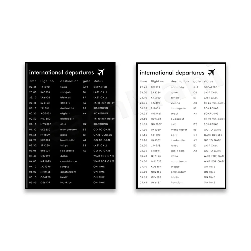 Airport timetables, flight and air travel posters, decorative gifts, home wall art