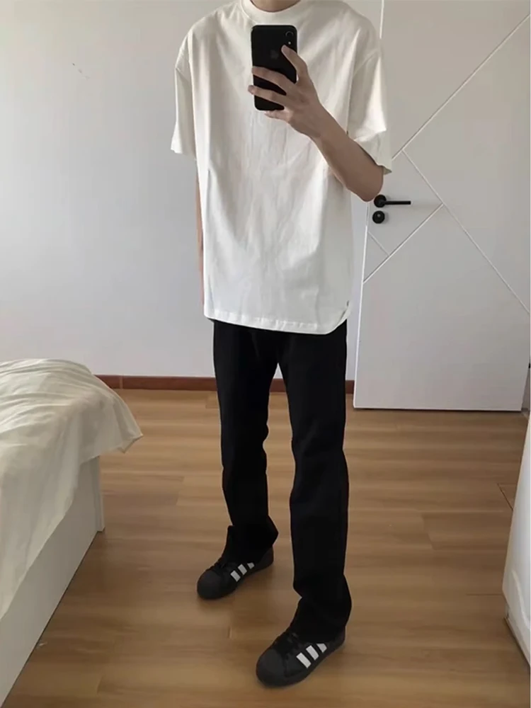 

American High Street Men's Slim Fit Jeans mid Waist Lift Trousers Black Denim Trendy Brand Handsome Narrow Straight Leg Pants