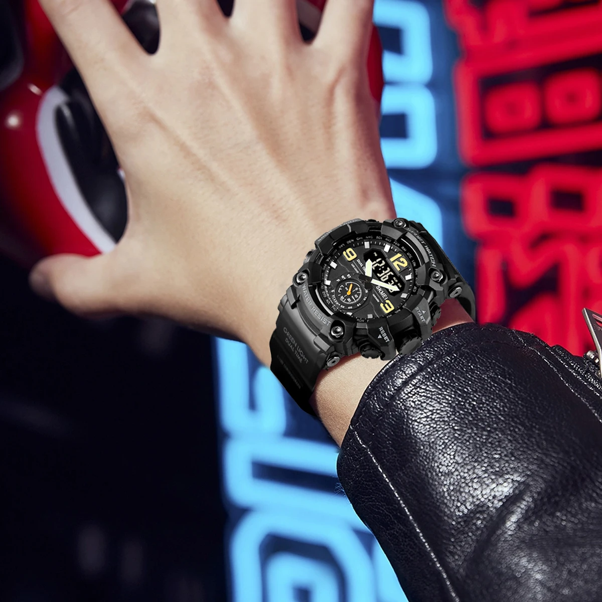 SKMEI 충격 방지 디지털 Digita 손목 시계 남성용 듀얼 무브먼트 LED 라이트 스포츠 쿼츠 시계 남성 방수 전자 시계