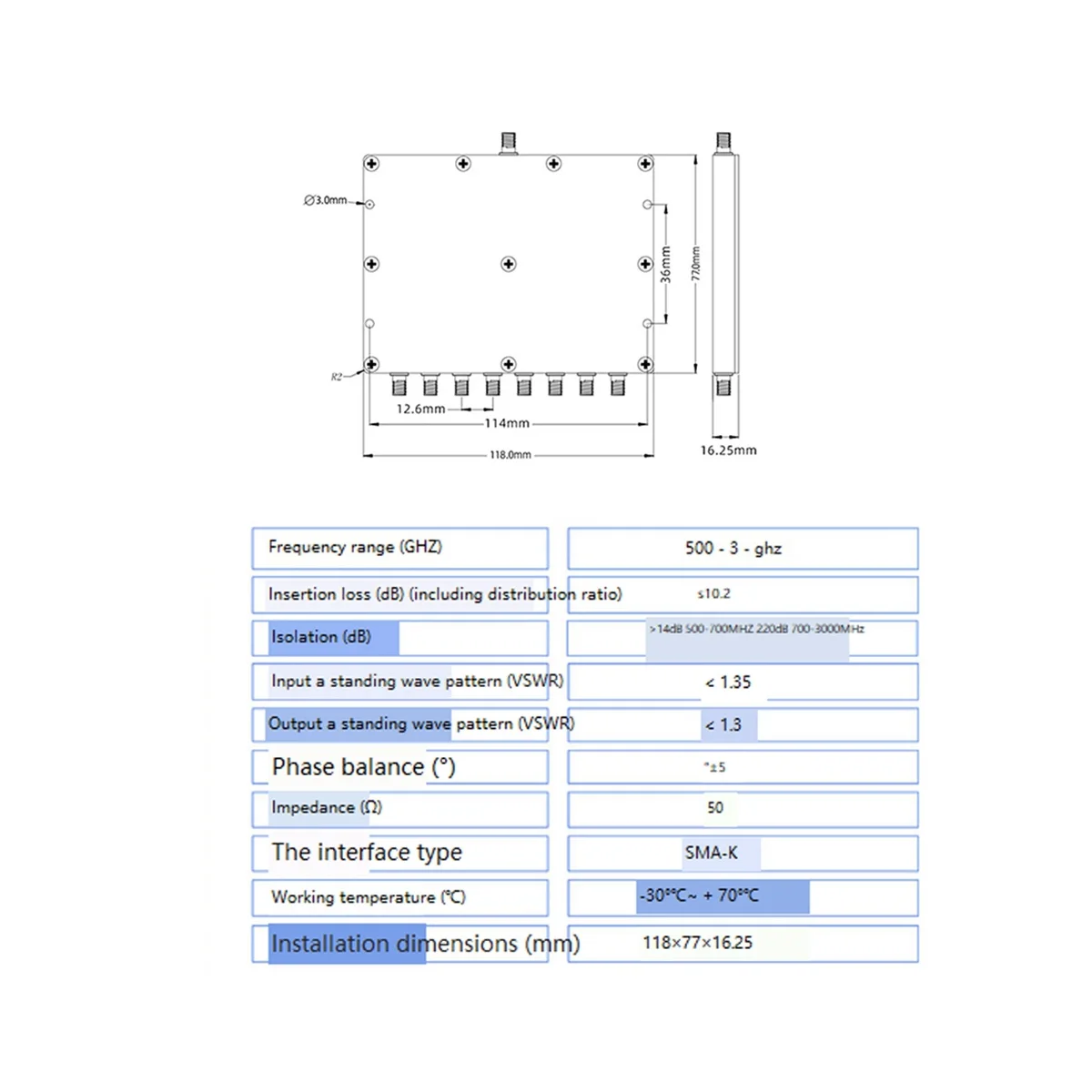 1PCS 8 Way SMA Power Splitter 500Mhz-3000MHz,SMA Female Power Divider Signal Cable Splitter Female Divider Distributor