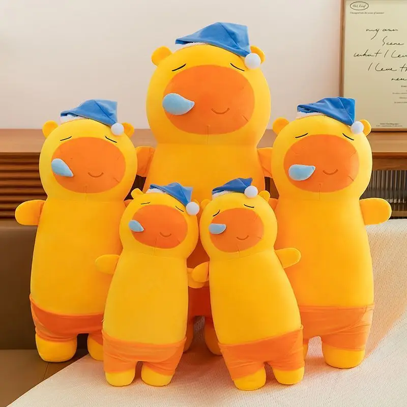 かわいい眠そうなカピバラのぬいぐるみ枕 - 大きな脚を抱き締めるいびきおもちゃ、ゆっくり戻る柔らかい低刺激性洗える睡眠ギフト