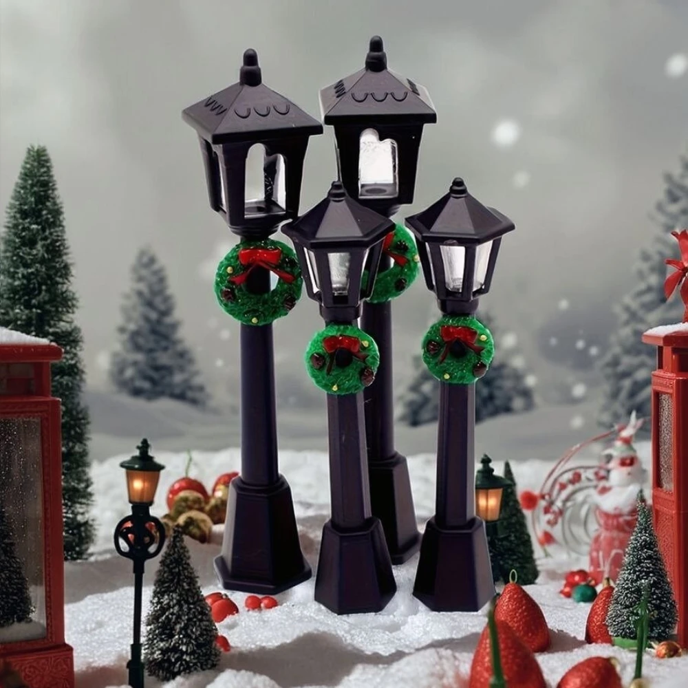3 Stück/5 Stück Mini-Weihnachtsstraßenlaternen-Ornamente, kleine Laternendekorationen aus Kunststoff, kein Stromversorgung erforderlich, geeignet für Dollh – Detail 2