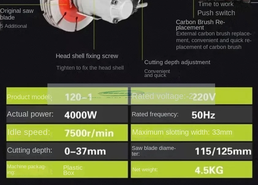 220V Electric Wall Chaser Groove Cut Machine 0-40mm Wall Slotting Machine Steel Concrete Cut Ground Dark Line Slotter Machine