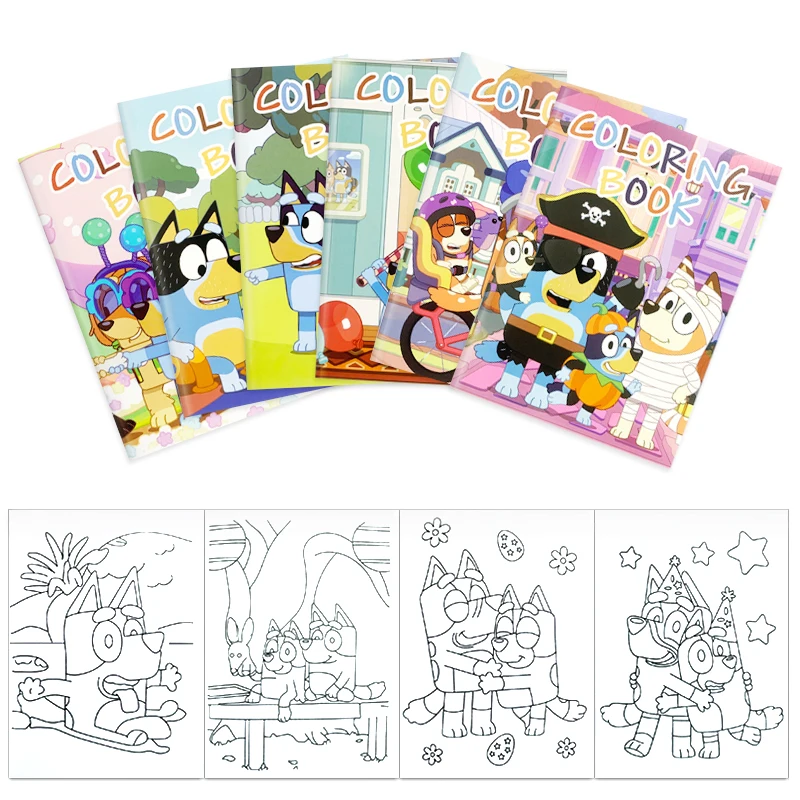 12 Stlyes Bluey Bingo أنيمي الشكل الأطفال كتاب التلوين DIY بها بنفسك الكارون لغز التعليم الكتابة على الجدران اللوحة كتاب الاطفال هدية #3