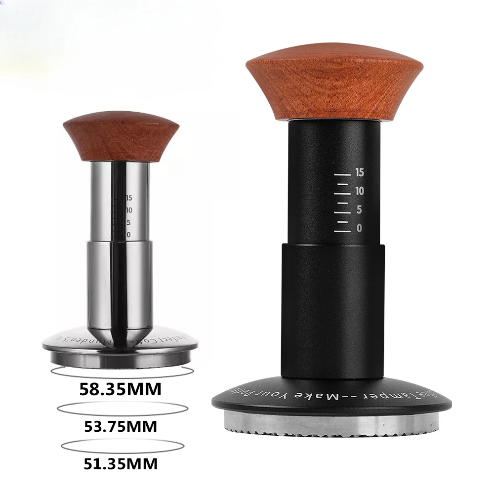 51/53/58mm Constant Pressure Coffee Tamper Espresso Distributor Stainless Steel 30lbs Force Powder Press Thread Base Hammer