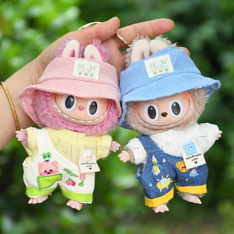 

17cm Mini Plush Doll'S Clothes Outfit Accessories For Korea Kpop Exo Labubu Idol Dolls Student uniform cartoon overalls Clothing