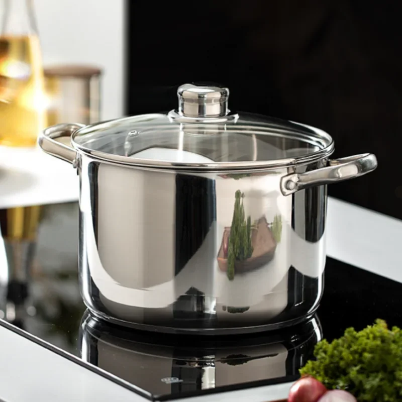 5.5L 304 Stainless Steel Soup Pot Coating-free Thickened Stew Pot Double Handle Compatible with Gas Induction Cooker