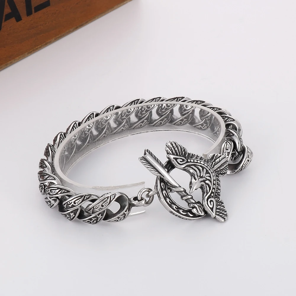 Creative Vintage Stainless Steel Eagle Head Bracelet For Men Women Fashion Patterned Curb Link Chain Bracelets Amulet Jewelry