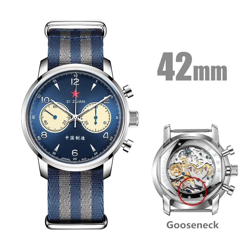 SEAKOSS 1963 Retro Pilot Chronograph Men's Watch 42mm Blue Panda Dial Original Seagull ST1901 Manual Winding Mechanical Watch