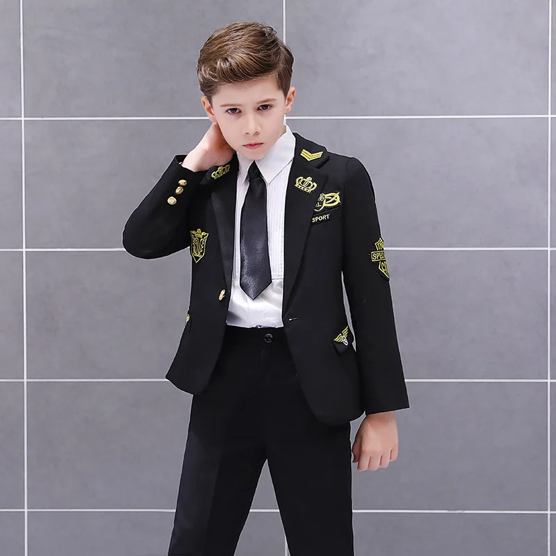 

Suits for Men Child Captain Performance Suits British Style Stage Costume for The Show Flower Girl Boy Catwalk Suit Tops