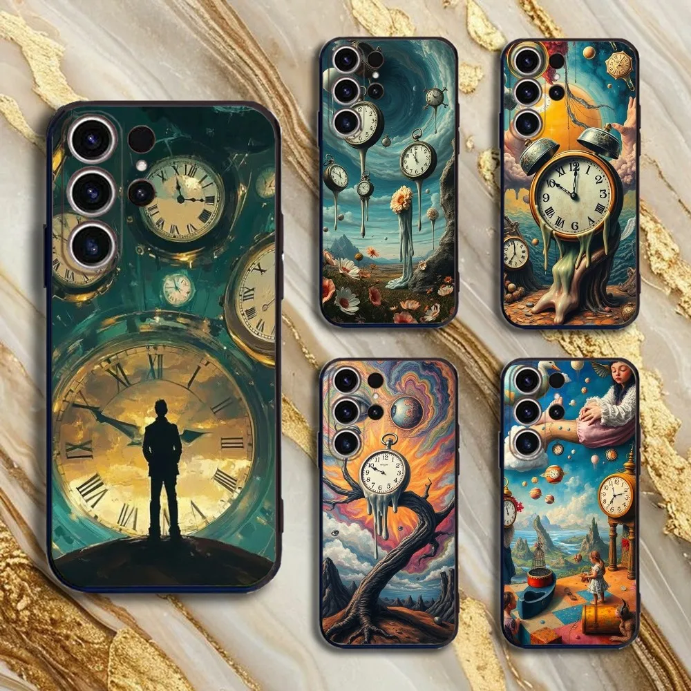 

Clock Surrealism Phone Case For SamsungS25,24,21,22,23,30,Ultra,20,Plus,Fe,Lite,Note,10,9,5G Black Cover