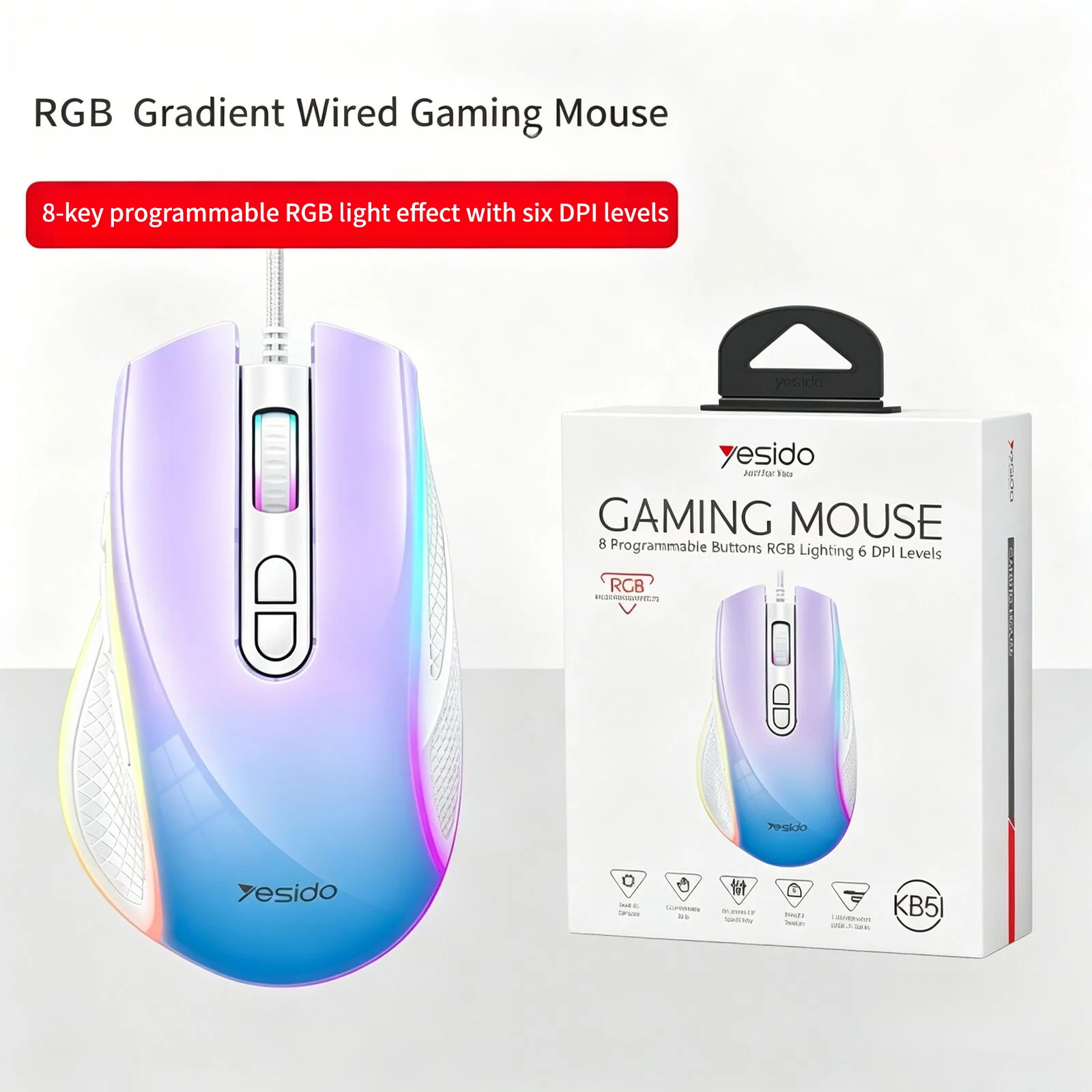 

RGB Gradient Light Wired Mouse 6 Levels Adjustable DPI 8 Programmable Buttons Computer Mice For Laptop Desktop Office Gaming