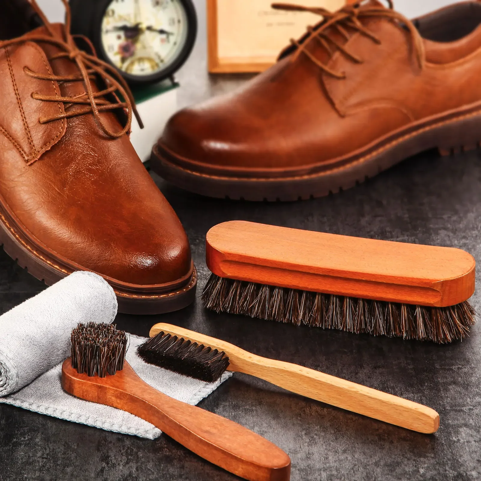 Kit de cepillo para zapatos con brillo de crin, aplicador de pulido, limpieza de zapatos, cepillo para el cuidado de botas, cepillo de limpieza de