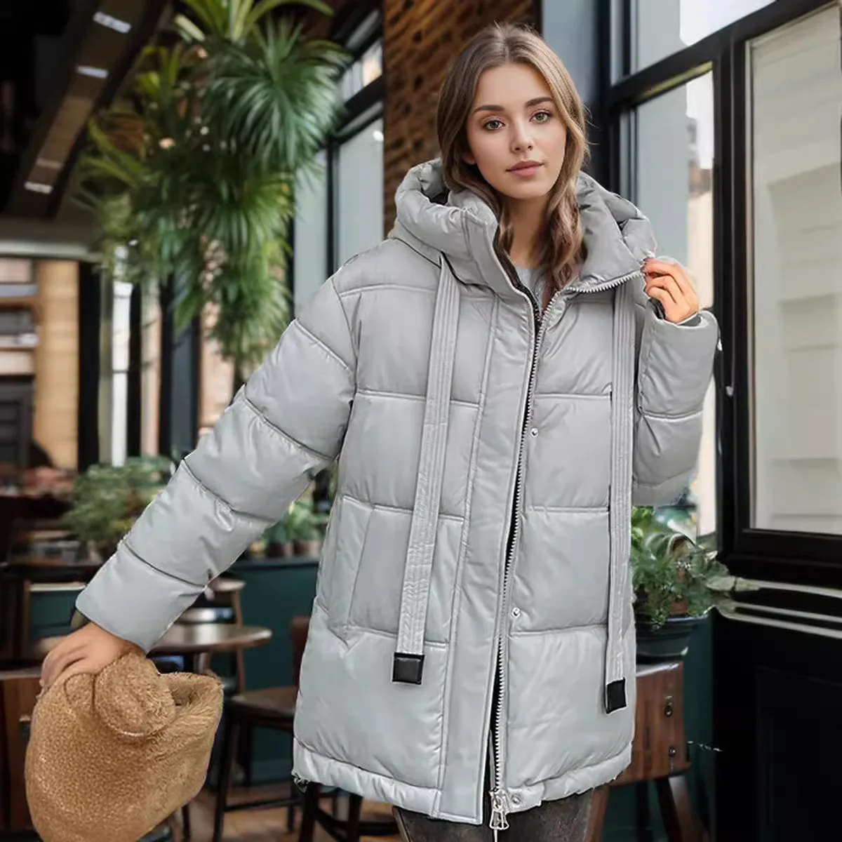 Women Winter Cotton Coat 2024 Solid Color Female Hooded High Collar Warm Cotton Jacket Women\'s Oversize Coats Warm Outerwear