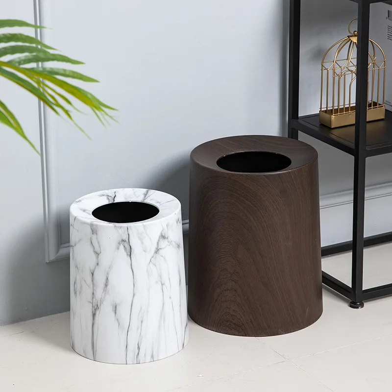 Light Luxury Lidless Hidden Garbage Bag Classification Conical Wastebasket Bedroom Bathroom Wood Grain Trash Can