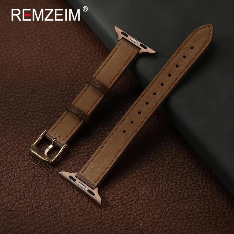 Ремешок из телячьей кожи для Apple Watch 1-10 SE, ультратонкие милые женские ремешки для часов для Iwatch 49/46/45/44/42/41/40/38 мм