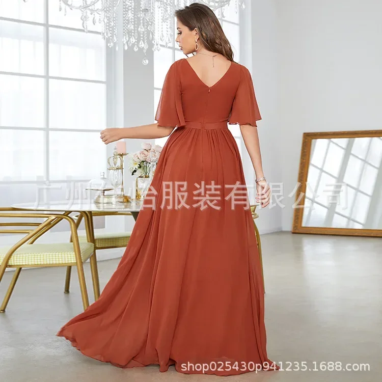 Womens Dresses New Mid Sleeved Casual Elegant Summer V-neck Sweetheart Evening Dress for Women