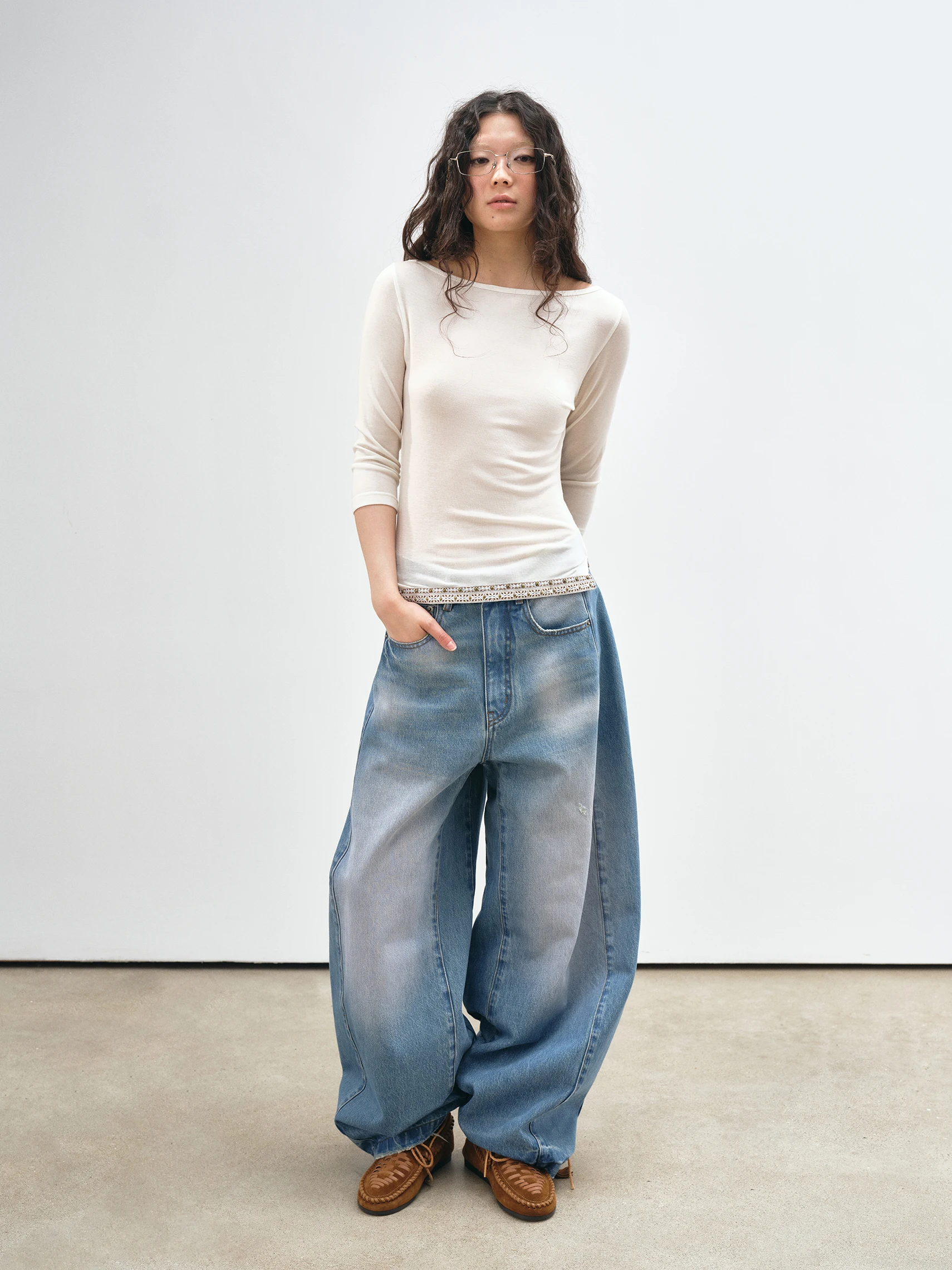 VERMO Vintage Washed Soft Tailored Tent Shape Denim Jeans Cotton Natural Waist Wide Leg Pants Casual Trendy Autumn Jeans