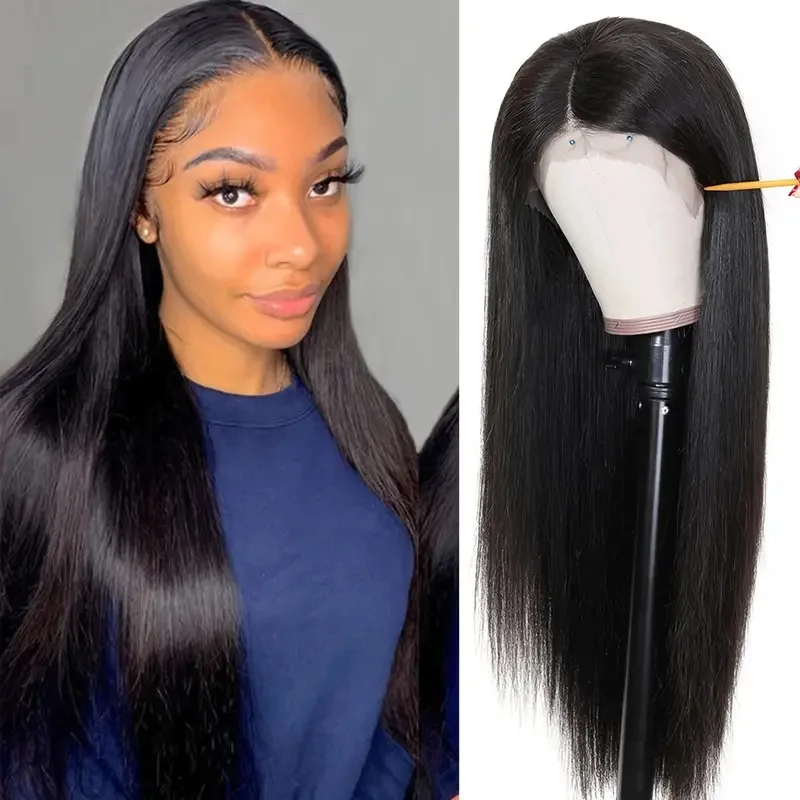 

Front Lace Wig Direct Sale Black Women's Middle Part Long Straight Hair Fluffy Natural Fashion Full Wig Wholesale