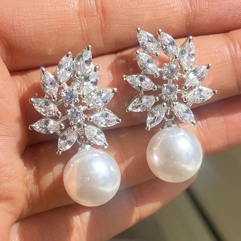 2026 Bridal Wedding High-end Simple Earrings Set with Zircon Pearls, Classic and Versatile Daily Dating Accessories for Women
