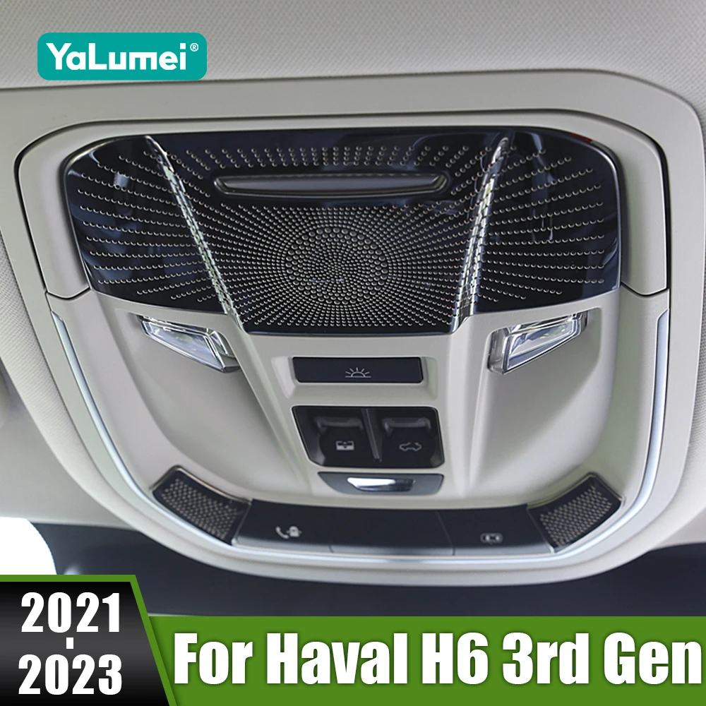 For Haval H6 3rd Gen 2021 2022 2023 GT DHT-PHEV Stainless Car Reading Light Cover Protective Horn Roof Lamp Frame Mesh Stickers