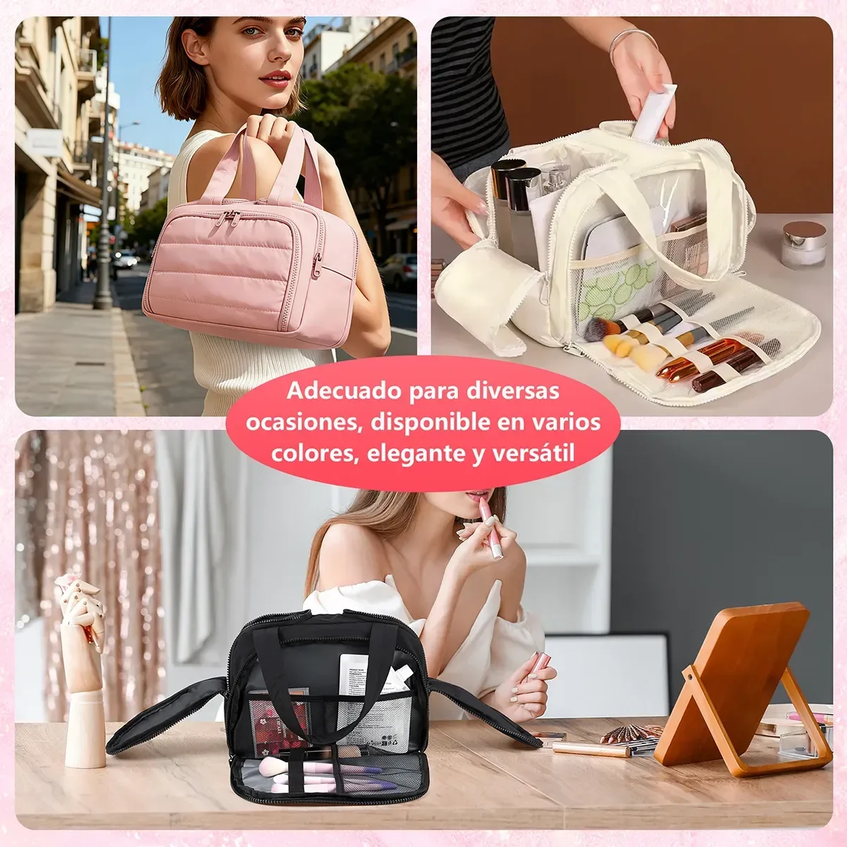 Large Capacity Makeup Bag Double Opening Portable Cosmetic Storage Bag Multifunctional Partition Travel Toiletry Handbag Waterpr