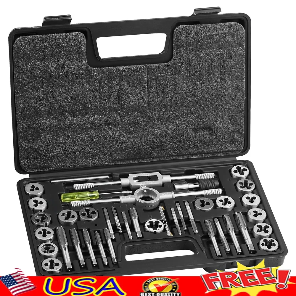 

40 шт. метрический набор метчиков и матриц от M3 до M12, инструменты для нарезания резьбы из стали подшипника, портативное хранилище с метчиками, матрицами, гаечными ключами и аксессуарами