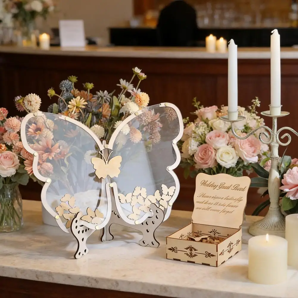 

Wedding Guest Book Alternative Wooden Butterfly Guest Book with 60 Small Butterflies Wedding Reception Sign for Birthday Baby Sh