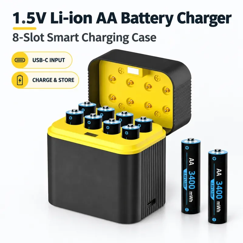 For Lithium Battery Charger 1.5V Intelligent Charging Compartment AA Type-C Fast Charging Clamshell Charging Case