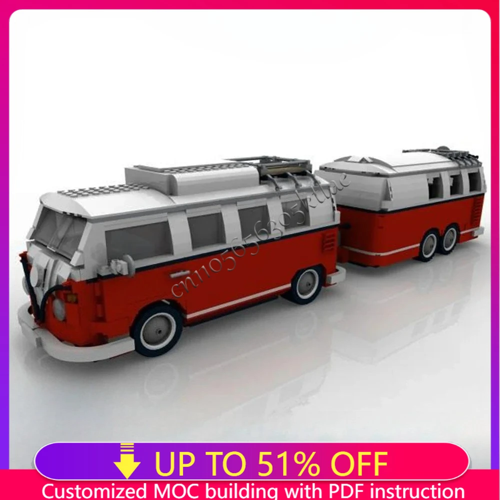 

1455PCS MOC 2-axle Caravan Camping Trailer for 10220 T1 Bus Car Model DIY creative ideas Child Toy Assembly Puzzle BirthdayGift