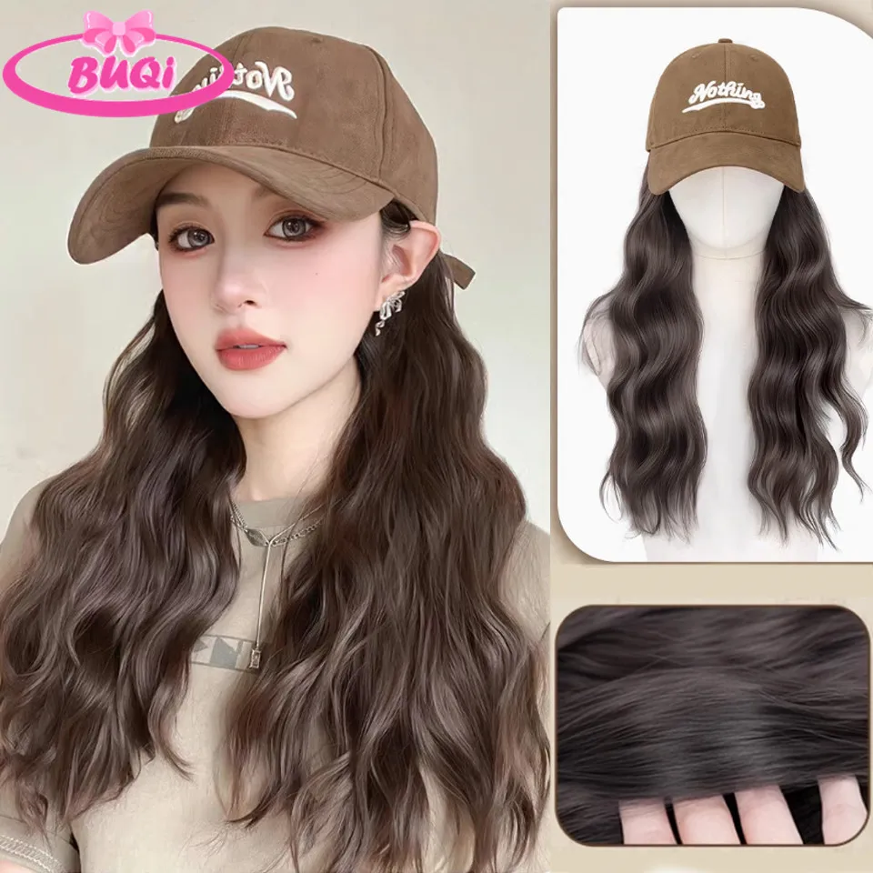 Hat wig integrated women's fashionable lazy roll autumn and winter baseball cap versatile simulation hair natural fake women's