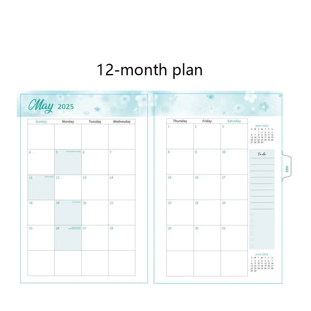 

Monthly 2025 English Agenda Book Weekly Plan Loose-leaf Coil Flowers Diary Notebook To Do List Planner Organizer