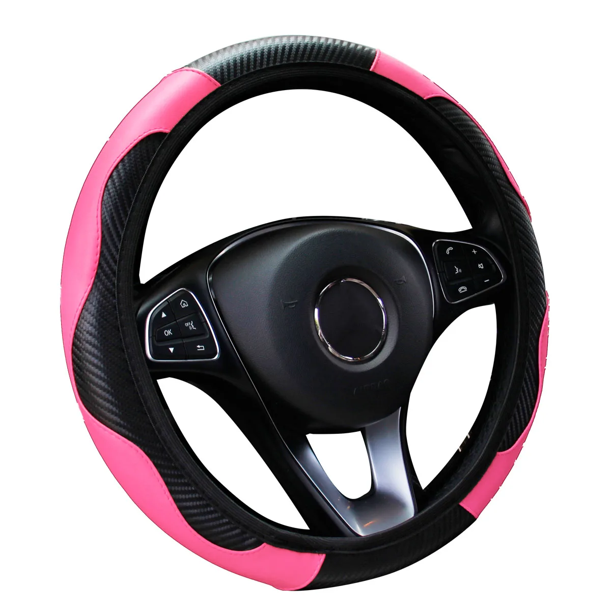 Capa de volante de carro de couro de fibra de carbono PU sem anel interno adequado para 14,5-15