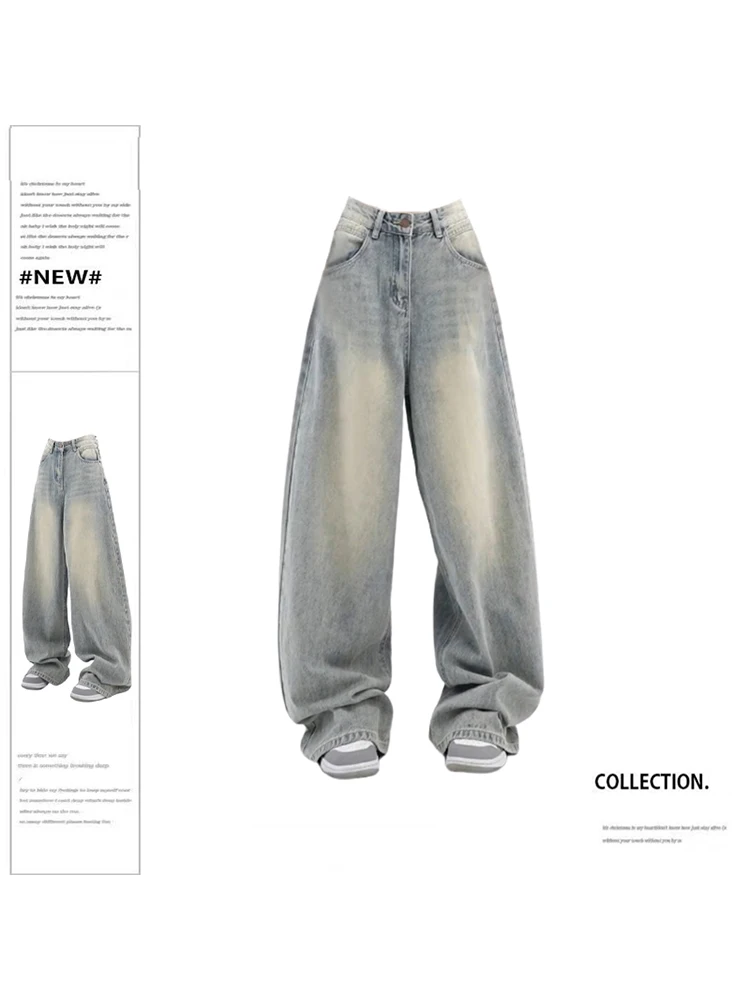 

Women Vintage Baggy Blue Jeans High Waist Denim Trousers 2000s Y2k Harajuku Fashion 90s Aesthetic Wide Pants Trashy Clothes 2023