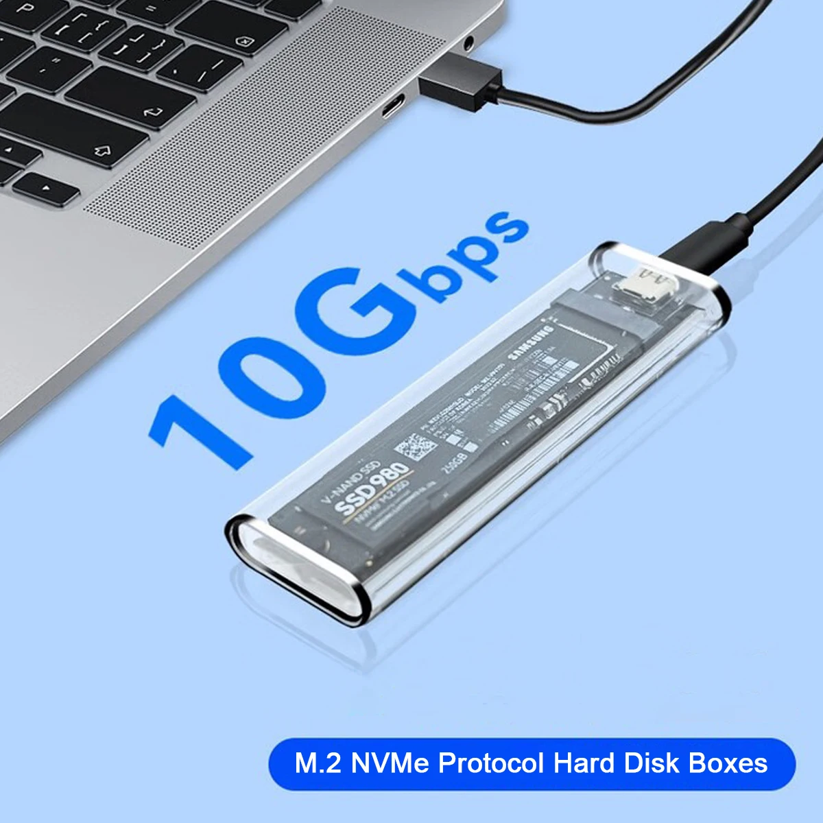 حاوية M.2 NVMe SSD شفافة، خارجية USB C خالية من الأدوات، مع أسلاك ومحولات USB من النوع C إلى USB، لأجهزة SSD 2230/2242/2260/2280 #1