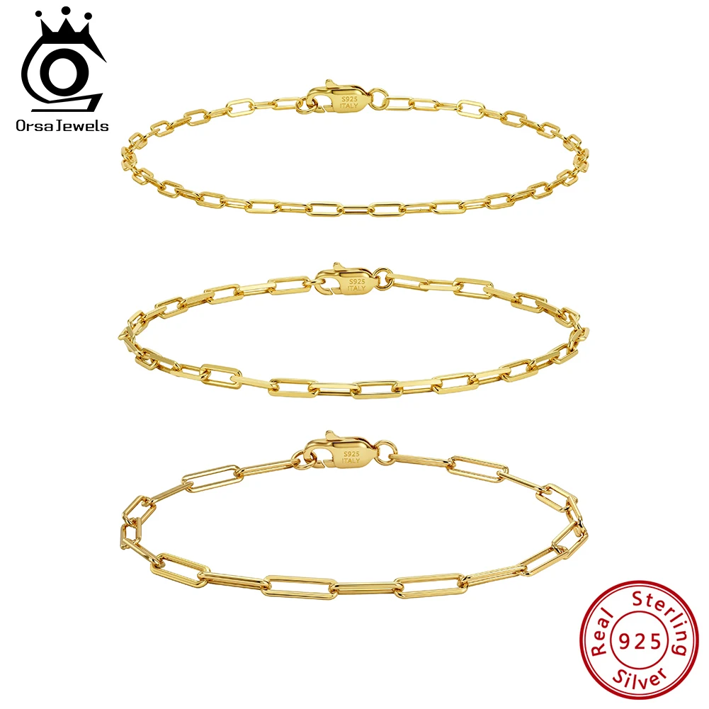 ORSA JEWELS Paper Clip Bracelet 100% Genuine 925 Sterling Silver Paperlip Chain Link Bracelet Casual Party Jewelry Unisex SB218