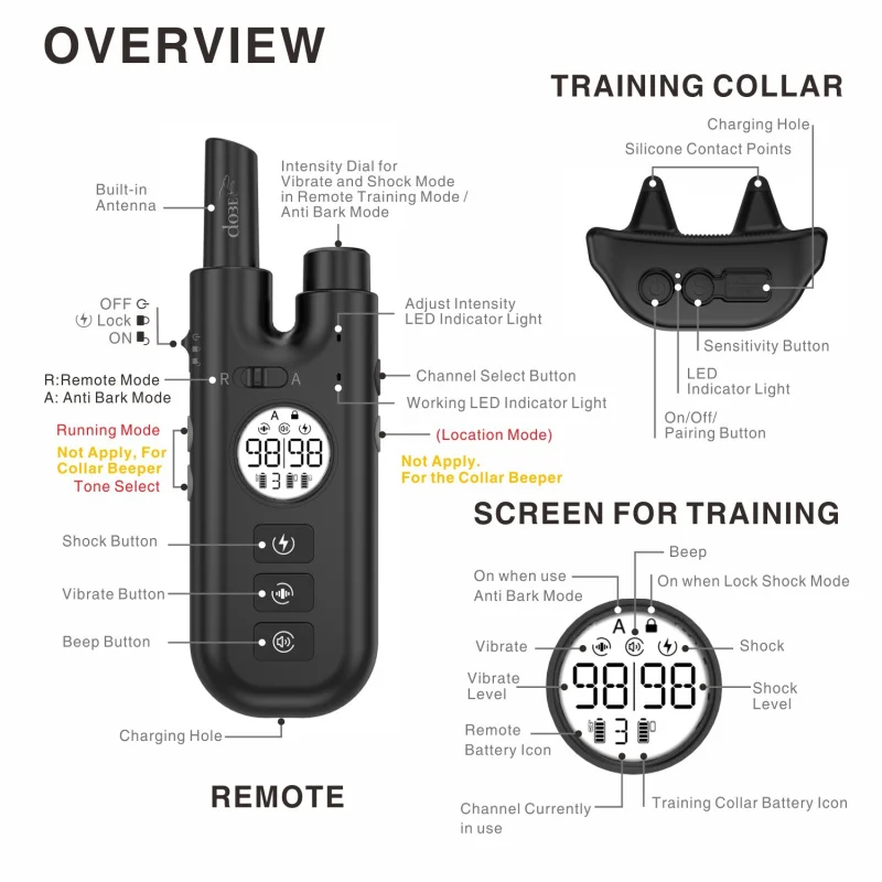 New Intelligent Remote Control Training Guide Supplies Pet Dog Trainer Automatic Bark-Stop Collar in Stock